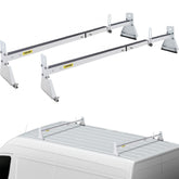 Van Roof Ladder Rack, 2 Bars, 331 LBS Capacity, 52"-63.8" Adjustable Steel Roof Rack Cross Bar with Ladder Stoppers, Fit Vans with Rain Gutters, for Kayak Canoe Lumber Pipe Cargo,, White